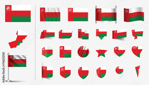 set of Oman flag, flat Icon set vector illustration. collection of national symbols on various objects and state signs. flag button, waving, 3d rendering symbols, and flag on map symbols Free Download set of Oman flag, flat Icon set vector illustration. collection of national symbols on various objects and state signs. flag button, waving, 3d rendering symbols, and flag on map symbols - GFXLoad