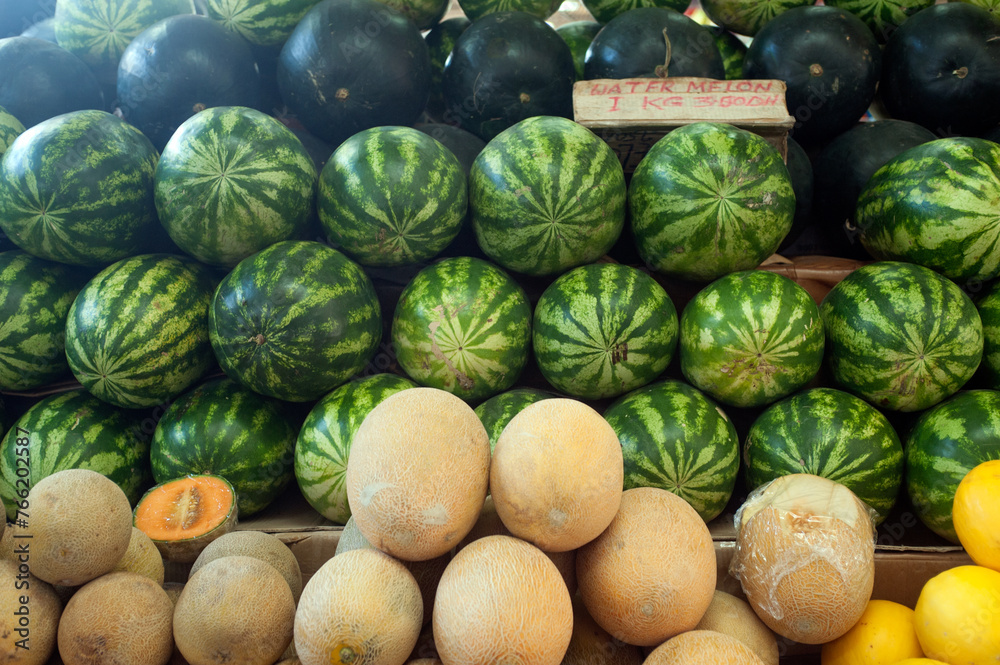 Dubai United Arab Emirates Melons at the vegetable market.