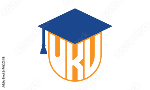 UKV initial letter academic logo design vector template. school college logo, university logo, graduation cap logo, institute logo, educational logo, library logo, teaching logo, book shop, varsity	
