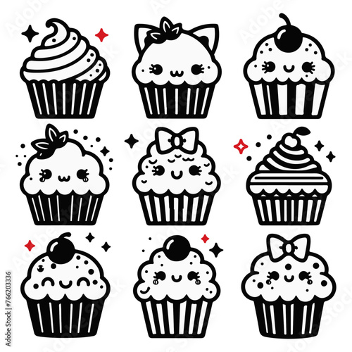 Set of cupcakes with icing, cute vector cupcakes (ID: 766203336)