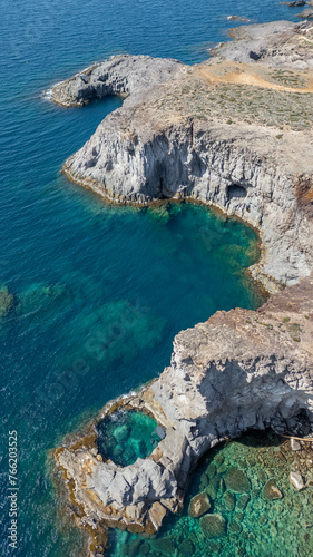 Wonderful view from above of the coast of Sardinia. "Cala della Signora" on a sunny summer day