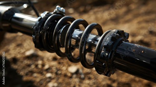 A heavy-duty shock absorber, with a large coil spring and robust piston, providing a smooth ride over rough terrain photo