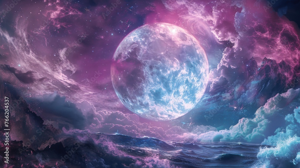 Fototapeta premium lunar moon wallpaper, dreamy landscapes integrated with the lunar moon
