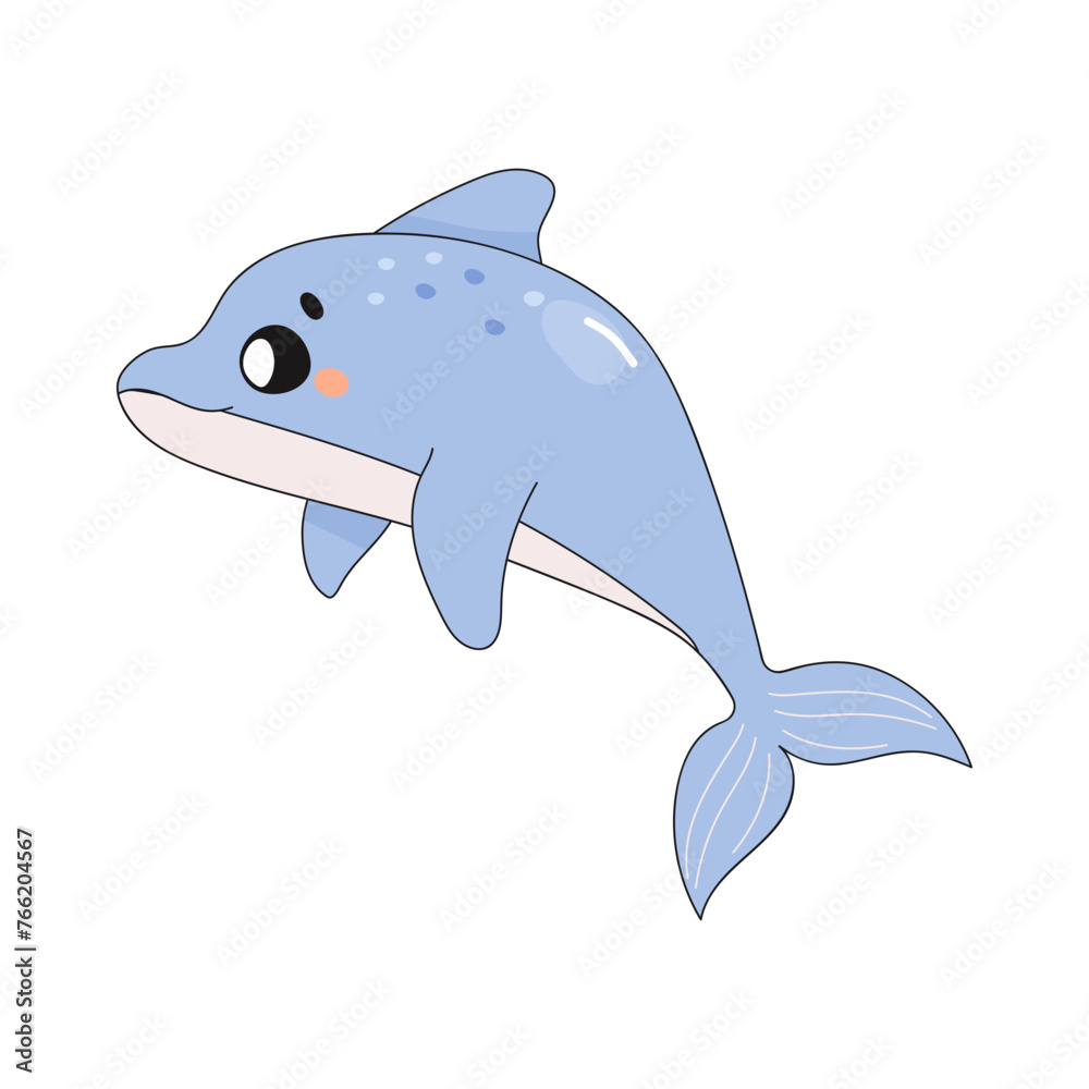cute dolphin, t-shirt print, childrens poster, on white background. Underwater world with seaweed. cute dolphin, t-shirt print, childrens poster, on white background. Underwater world with seaweed.