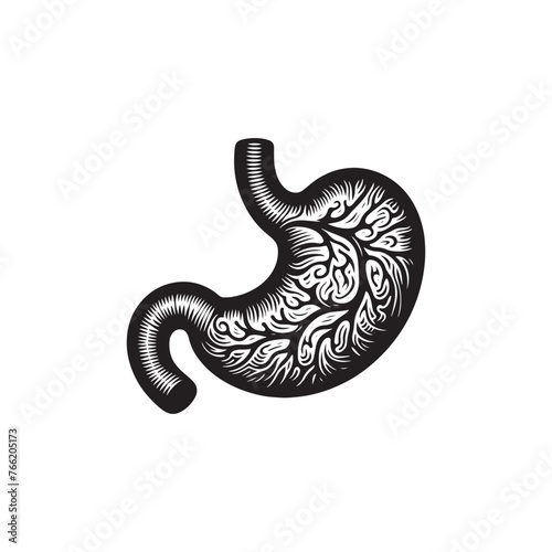Human Stomach Silhouette Vector: Depicting the Digestive Organ's Form and Function in Simplified Form- Stomach vector stock.