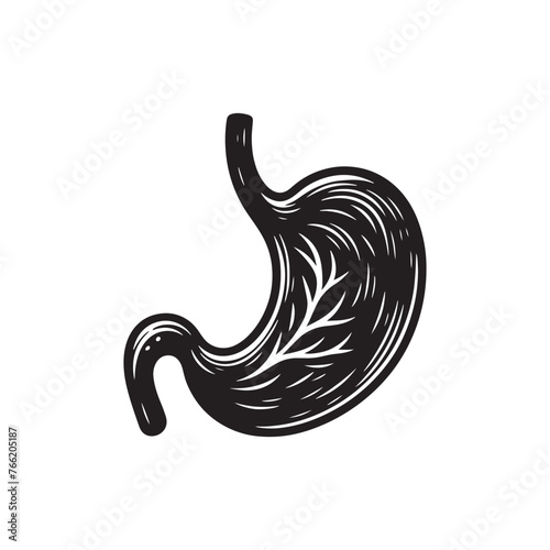 Human Stomach Silhouette Vector: Depicting the Digestive Organ's Form and Function in Simplified Form- Stomach vector stock.