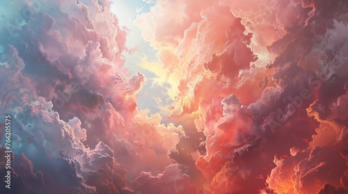 The sky is filled with abstract shapes created by clouds.