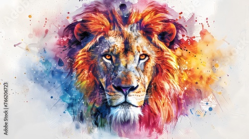 Colorful Watercolor Lion with Abstract Splashes