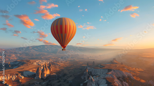 A colorful hot air balloon ride over a mountain range © Akash Tholiya