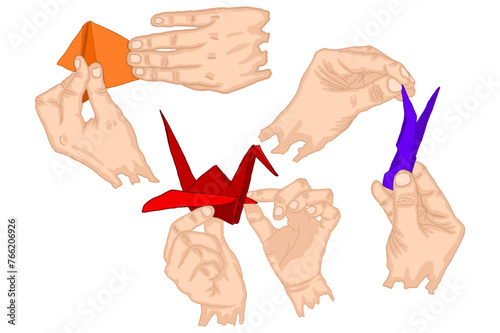 Hands Folding Origami Paper To Make Handicrafts