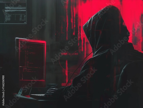 Illustration of a hacker attempting to breach encrypted data on a computer screen