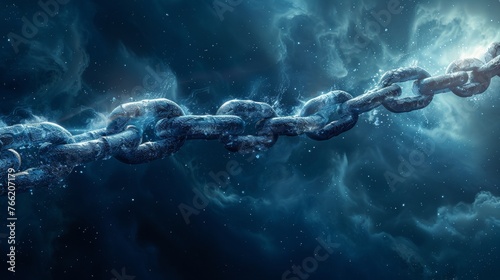 Abstract slash line and point that breaks the chain on a white background with an inscription. Starry sky or space with stars and the universe. Modern illustration of a business concept.