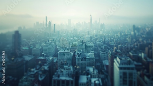 The urban background appears blurred when viewed from a high floor.