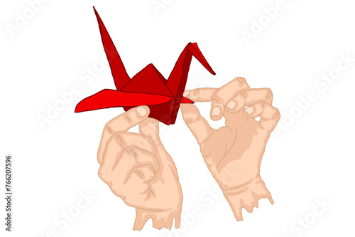 Hands Folding Origami Paper To Make Handicrafts