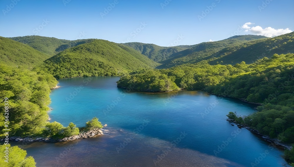 Photo landscape of a lake surrounded by mountains