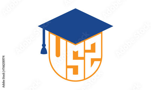 USZ initial letter academic logo design vector template. school college logo, university logo, graduation cap logo, institute logo, educational logo, library logo, teaching logo, book shop, varsity	
 photo