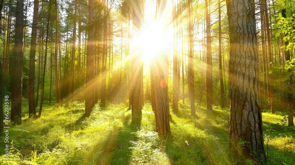 Fototapeta premium Sun-Kissed Forest: Nature's Radiance. Generative AI