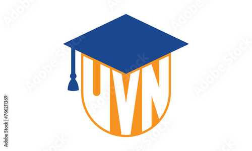 UVN initial letter academic logo design vector template. school college logo, university logo, graduation cap logo, institute logo, educational logo, library logo, teaching logo, book shop, varsity	
