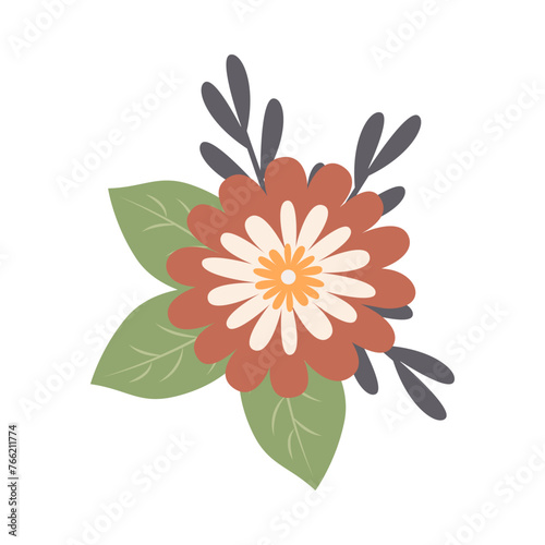 Spring flower collection with leaves  floral bouquets. Vector flowers flat. Spring botanical elements. Happy Easter. Folk style. Spring holiday