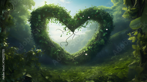 vines forming a heart, floral background