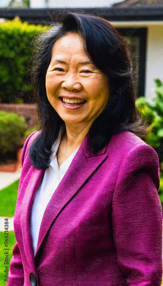 The senior woman smiling for the camera. She appears to be a businesswoman, possibly a politician, as she is dressed in a suit. , generative AI The senior woman smiling for the camera. She appears to be a businesswoman, possibly a politician, as she is dressed in a suit. , generative AI