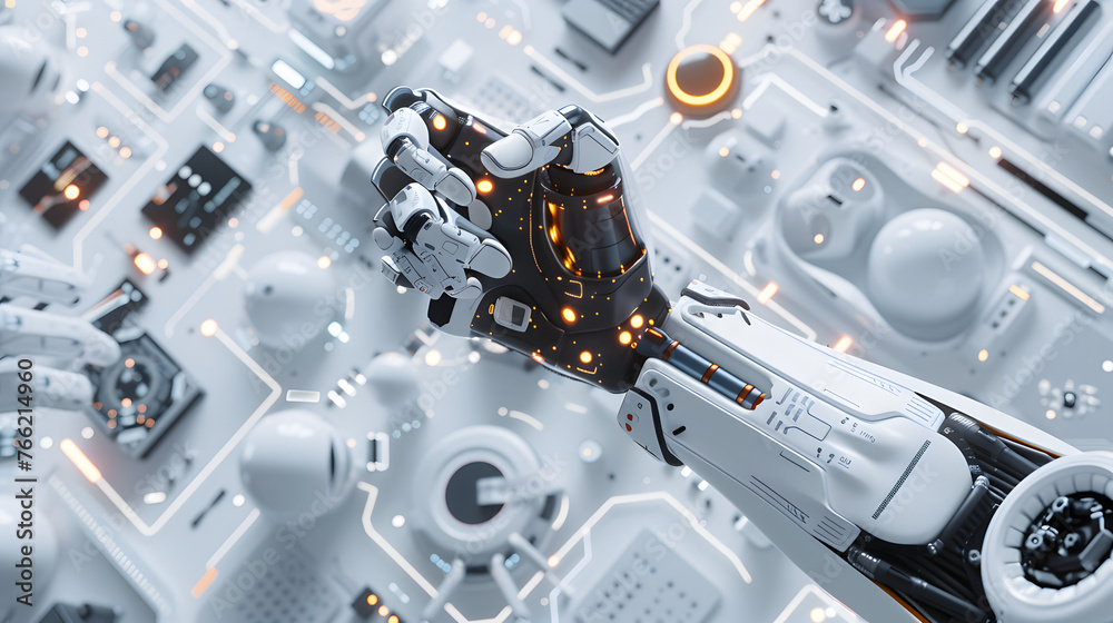 Fototapeta premium AI robot woman on white background.