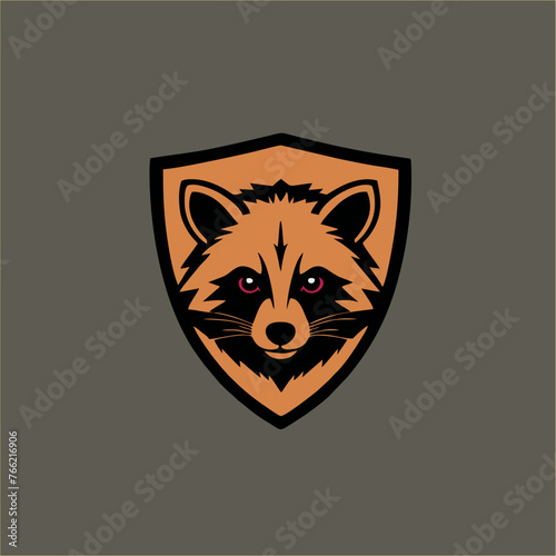 Raccoon shield logo design template, raccoon animal logo illustration