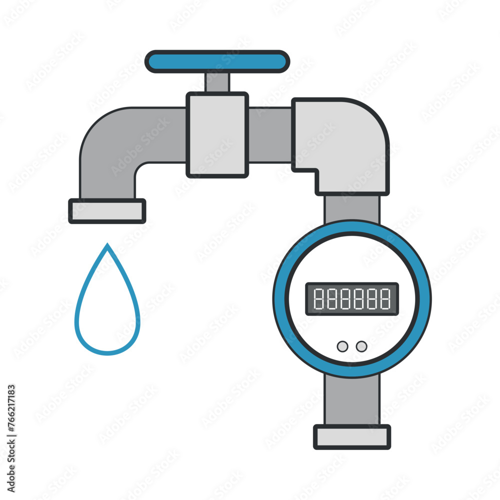 Economical cold water meter. Colored flat clipart.