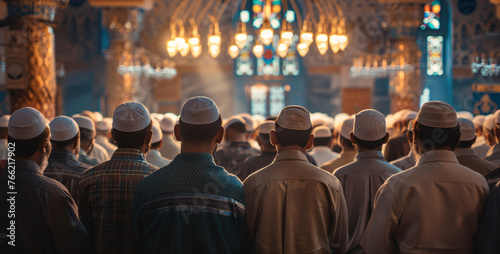 People praying inside a mosque on the occasion of eid ul fitr.