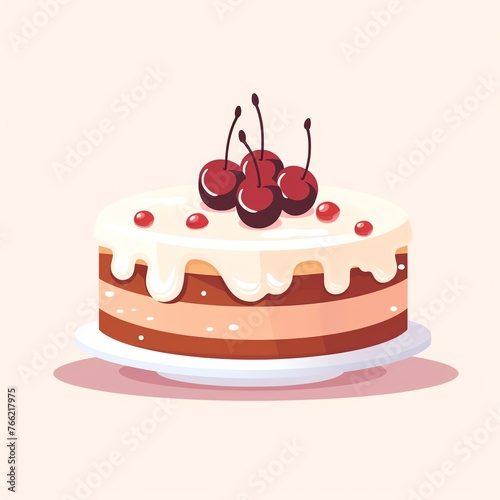 a cake with white frosting and cherries on top