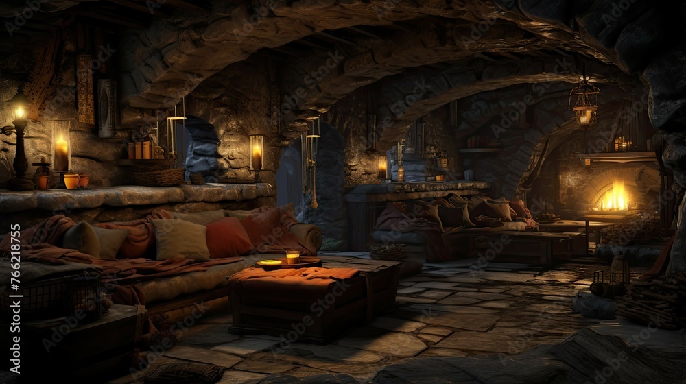 Fireplace in the old abandoned house. AI generated art illustration. Fireplace in the old abandoned house. AI generated art illustration.