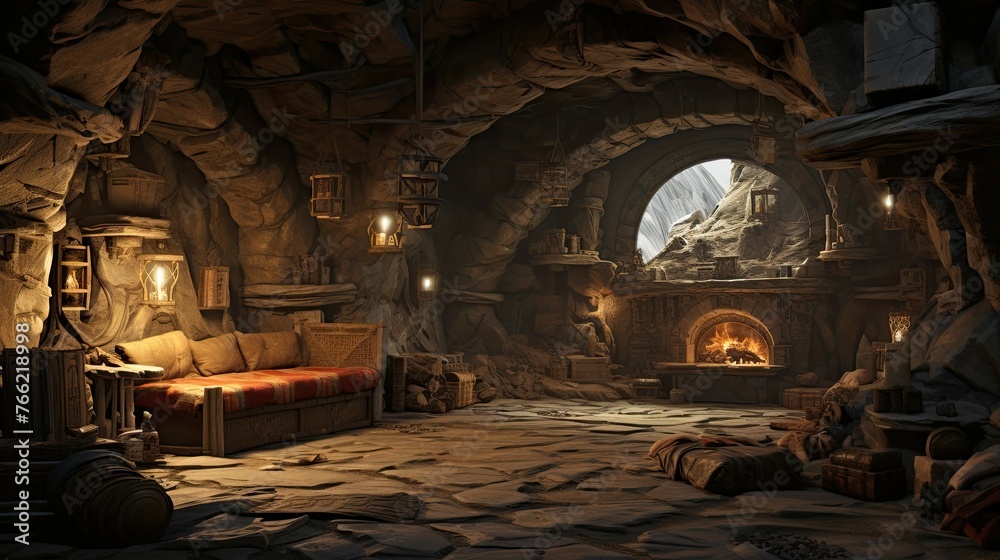 Obraz premium Fireplace in the old abandoned house. AI generated art illustration.