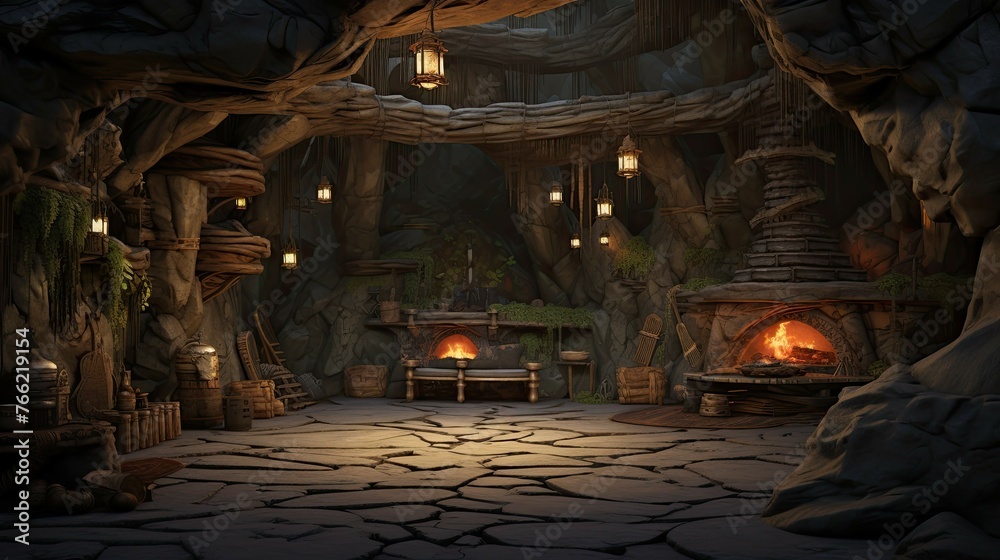 Obraz premium Fireplace in the old abandoned house. AI generated art illustration.