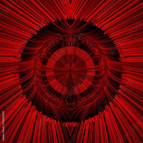 Complex dark red 3D curved structure on black background as depth map contour design