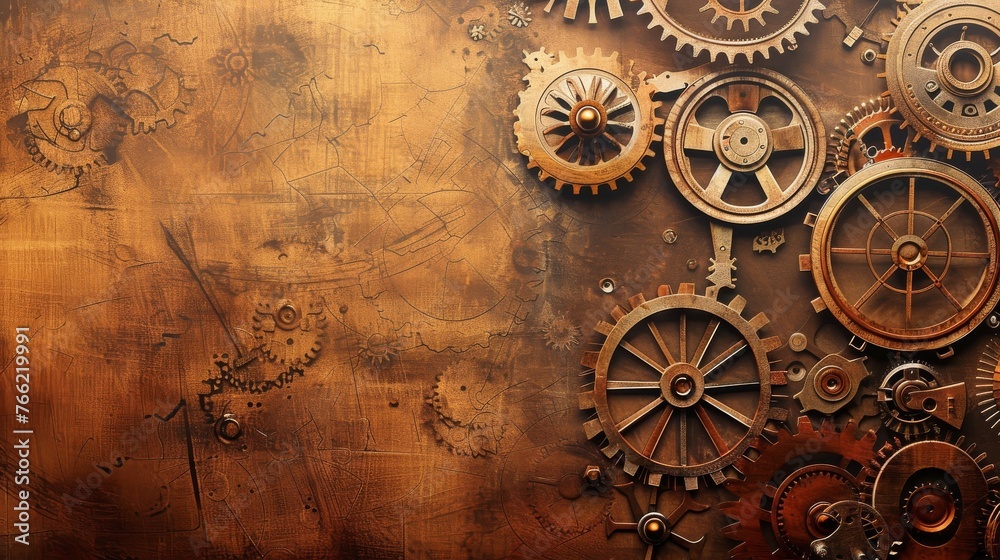 Steampunk Paper Background with Gears and Clocks