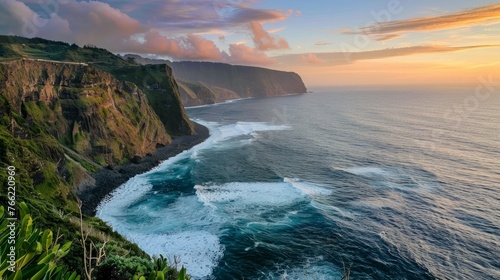 The Mosteiros coast in Sao Miguel island in the Azores archipelago, Portugal, features a wavy ocean