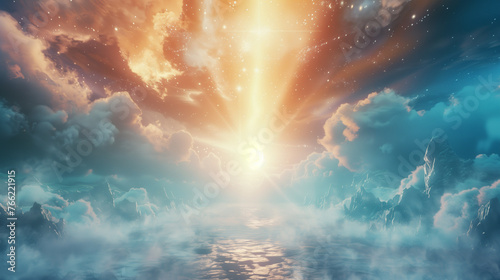eternal glowing light in sky horizon, Spiritual divine power 