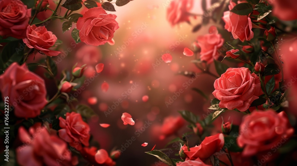 An enchanting banner design featuring roses in full blossom and scattered petals, surrounding a central void ready to be filled with bespoke elements An enchanting banner design featuring roses in full blossom and scattered petals, surrounding a central void ready to be filled with bespoke elements