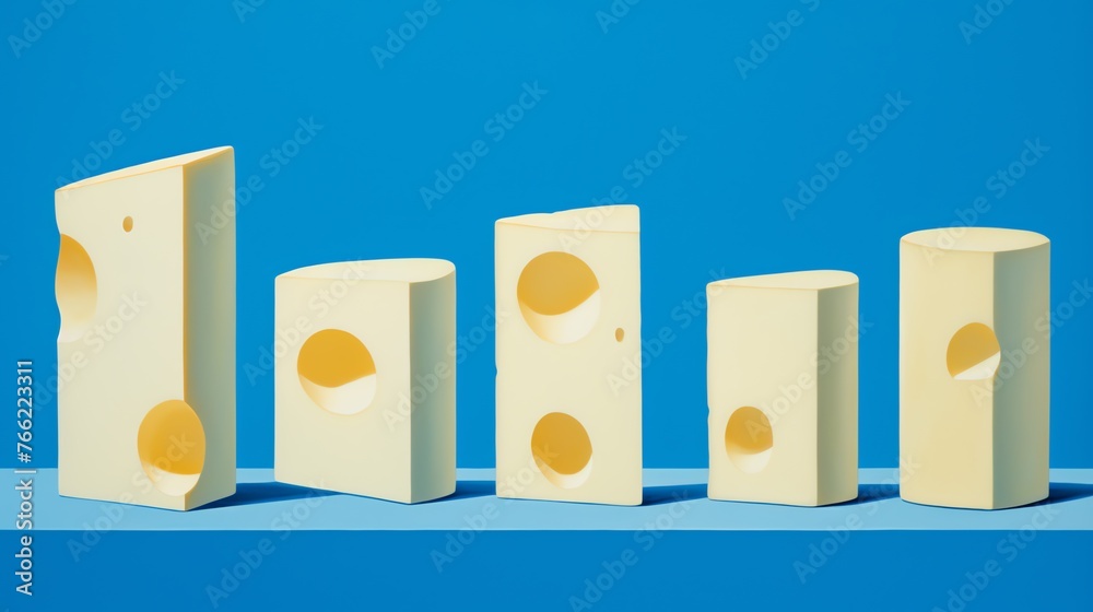 a group of cheese blocks with holes a group of cheese blocks with holes
