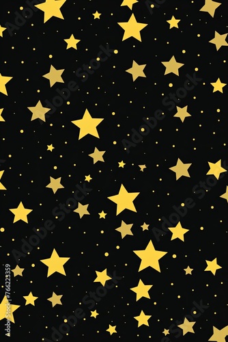 Aesthetic black and yellow star wallpaper, hard lines, flat style, children book illustration
