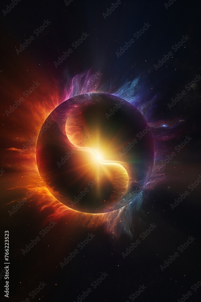Solar eclipse with a rainbow light shimmer , realistic Solar eclipse with a rainbow light shimmer , realistic