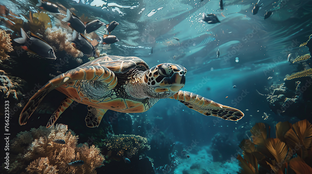 Fototapeta premium Sea turtle swimming in the ocean
