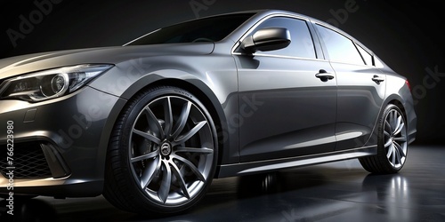 Close-up of Gray Modern Car on Black Background - Automotive Concept © bingo
