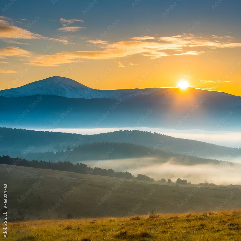 Breathtaking Sunrise Over Misty Mountains - Nature, Landscape, Dawn, Scenic View, Tranquility