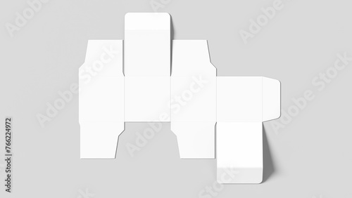 Unfolded cube box mock up isolated on white background. Product packaging box mock up. 3D illustration.