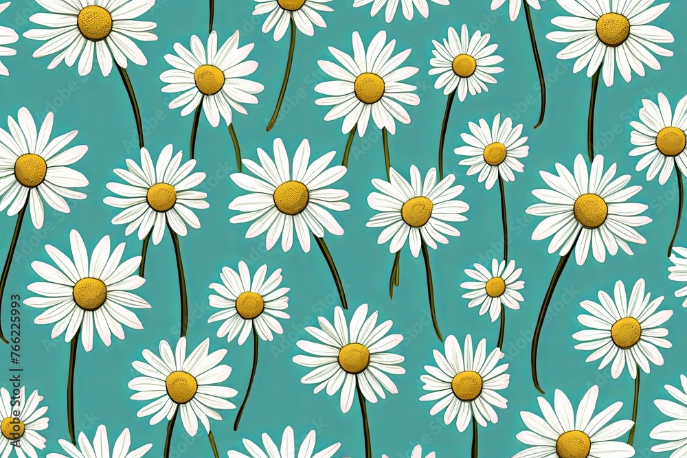 Daisy pattern, hand draw, simple line, green and azure