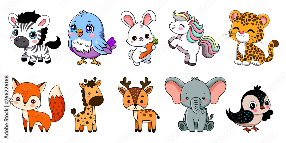 Cute animals cartoon set