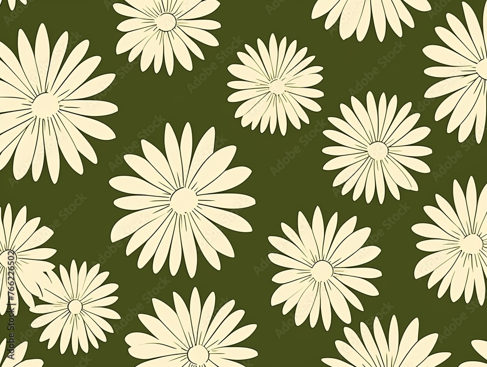 Daisy pattern, hand draw, simple line, green and black