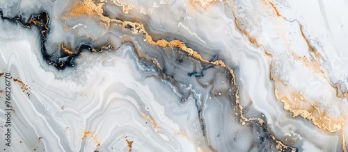 A detailed closeup showcasing the intricate patterns of white and gold marble  resembling a landscape art piece made of bedrock and rock elements
