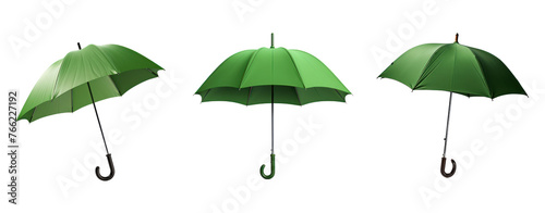 Set of green umbrella isolated on transparent background.